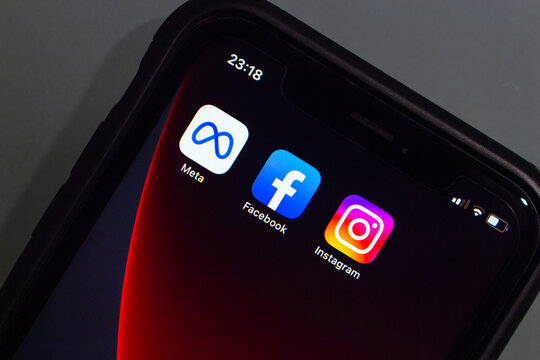 Vancouver, CANADA - Feb 27 2023 : Closeup icons of Meta Platforms, Inc., Facebook and Instagram seen in an iPhone screen.