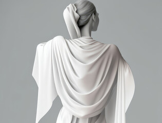 delicate chiffon shawl cascading down a woman&acirc;&euro;&trade;s back. Podium, empty showcase for packaging product presentation, AI generation.