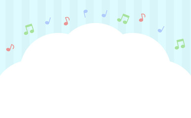 音符と雲とストライプの背景　ブルー　コピースペースあり