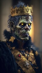 Undead Zombie King with Glowing Eyes Wearing an Intricate Crown and Regalia Generative AI