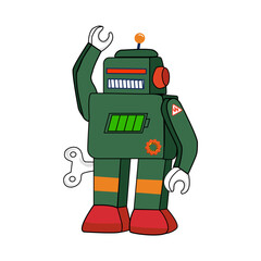 Flat icon design retro green robot isolated on white background illustration vector , T-Shirt design for kids.