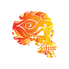 abstract fire skull logo, icon, isolated on white background. skull, ghost, grim, ghost rider, fire, burn, head, side, bone, skeleton, anatomy, organ, body part, clipart, sticker, vector illustration