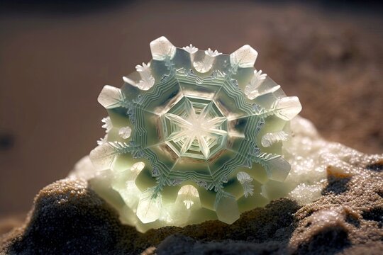 beautiful mystical snowflake made of white green chlorite crystals, created with generative ai
