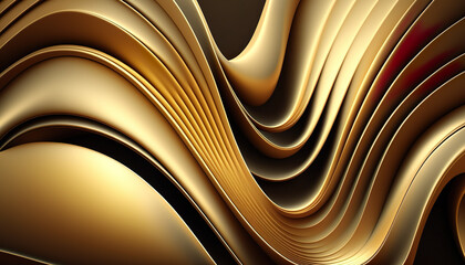 3d Golden Smooth Waves - Abstract Background - Generative AI