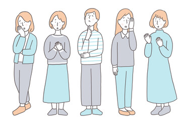 悩んでいる女性のイラスト