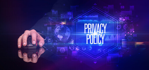 hand holding wireless peripheral, cyber security concept