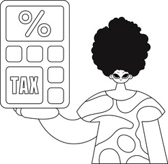 Man holds calculator. Linear vector illustration.