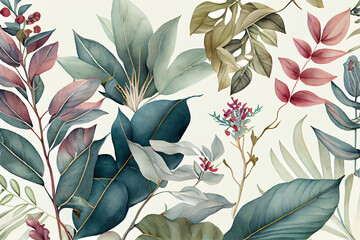 Botanical watercolor wallpaper pattern. generative ai - obrazy, fototapety, plakaty
