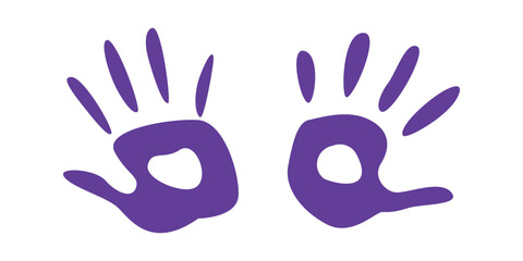 Flat vector painting tools in childish style. Hand drawn hand print, palm silhouette