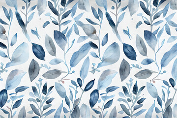 Botanical watercolor wallpaper pattern. blue tone. generative ai