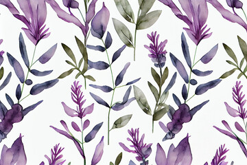 Fototapeta premium Botanical watercolor wallpaper pattern. purple tone. generative ai