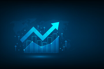 business investment graph growing. vector illustration hi-tech. arrow up to success. financial data technology strategy. market chart profit money.
