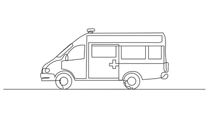 Continuous line art or one line drawing ambulance car for vector illustration, hospital car. graphic design continuous line drawing public vehicle