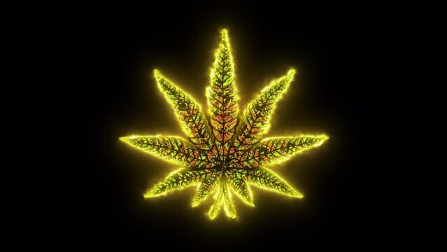 3d Weed day trippy background glowing yellow Marijuana leaf art 4k texture vj loop pshychedelics 420
