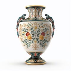 Artistic antique vase isolated on white background.