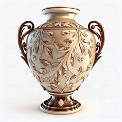 Artistic antique vase isolated on white background.
