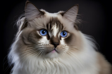 Fototapeta premium Portrait A beautiful male Ragdoll purebreed cat photography made with Generative AI