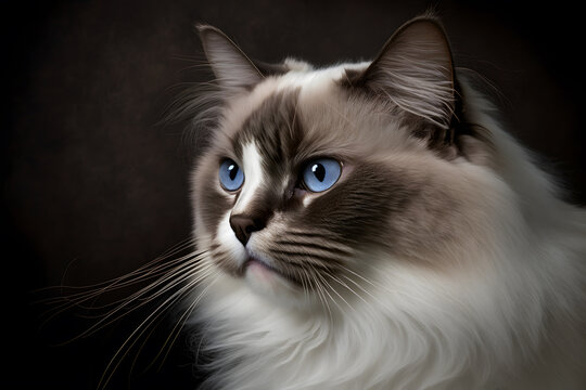 Portrait A beautiful male Ragdoll purebreed cat photography made with Generative AI
