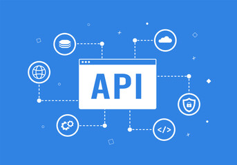 API Gateway Architecture - management tool between client and backend services. Application Programming Interface vector illustration. Suitable for integration and programming concepts - obrazy, fototapety, plakaty