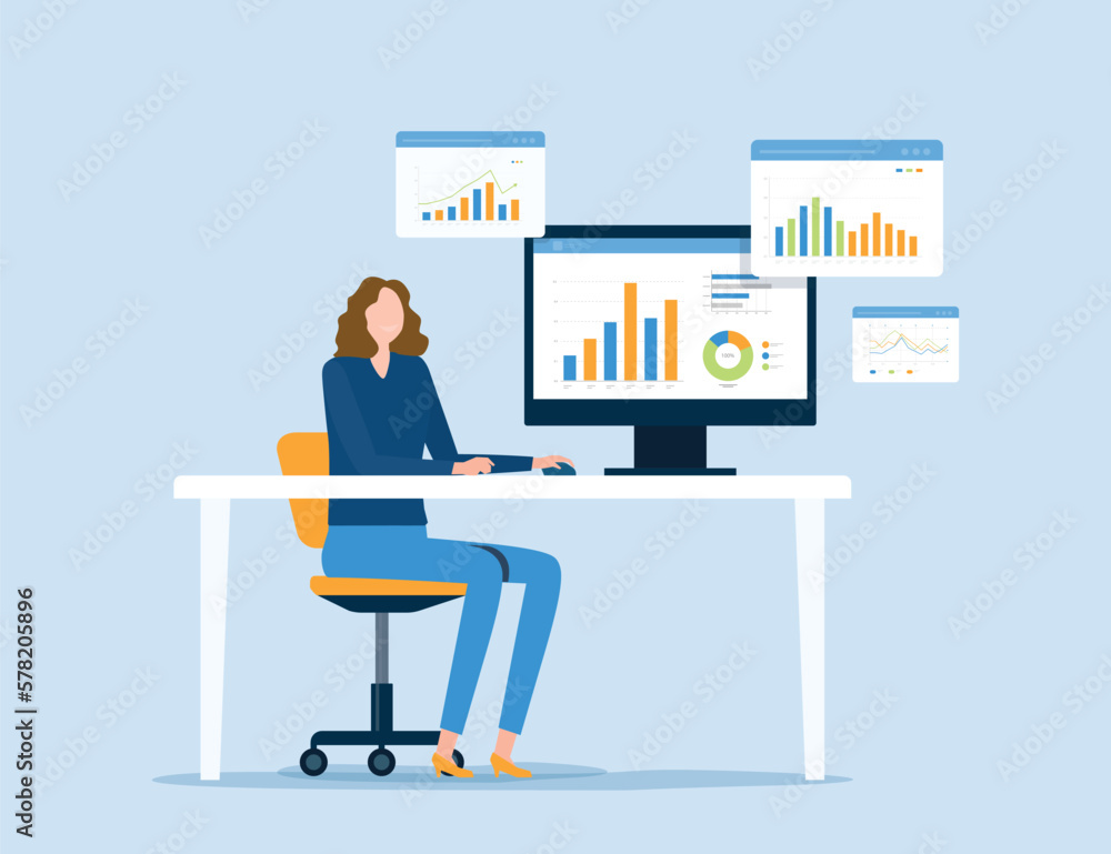 Poster Business people working for data analytics graph report dashboard and monitoring for business marketing planning and finance investment concept