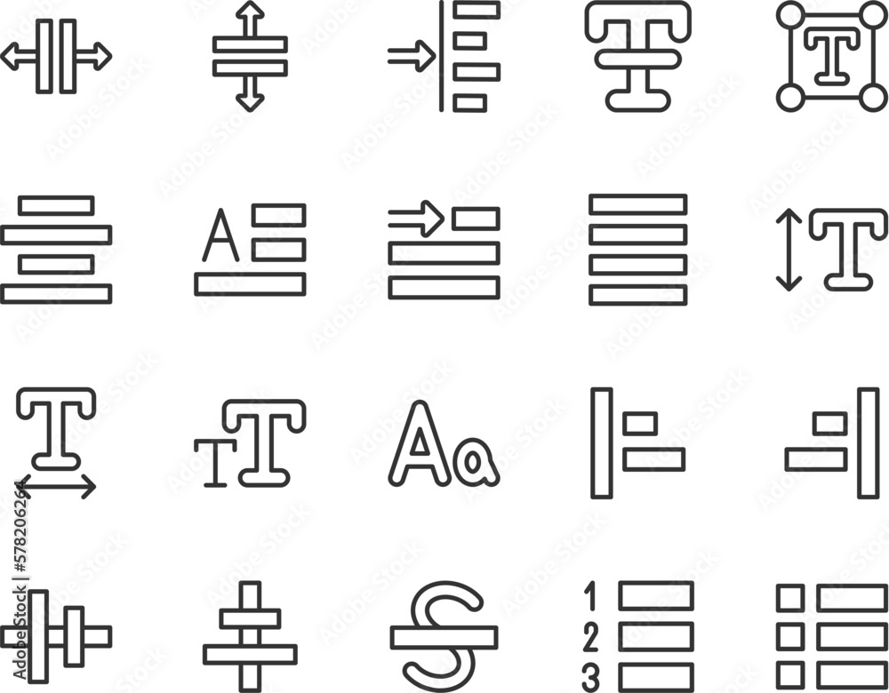 Poster text editor set of simple line icons