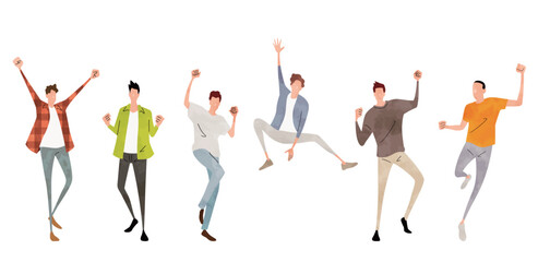 ベクターイラスト素材：喜ぶ男性たち、歓喜する男性たち、人物セット
