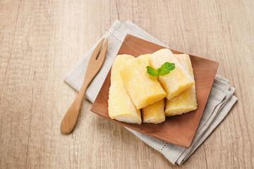 Cassava Tape (Tape Singkong), Indonesian traditional food, made from cassava with fermentation. 
