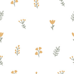 Cute summer farm print - vector seamless pattern. Illustration in flat style with flowers