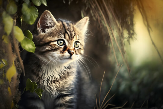 Portrait Cute cat enjoying himself outdoors photography made with Generative AI