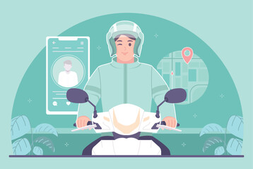 Online motorcycle taxi driver concept illustration
