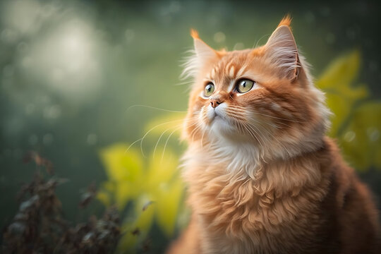 Portrait Cute cat enjoying himself outdoors photography made with Generative AI