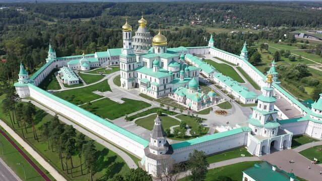 Aerial view of the Resurrection New Jerusalem Stavropigial Monastery, located in the town of Istra, Russia.