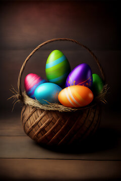 Colorful Easter Eggs on wooden table