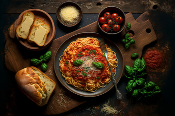 Delicious spaghetti served on a plate, generative ai