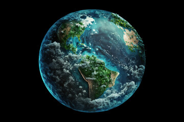 Fototapeta na wymiar View of the planet Earth from above. Aerial View of Blue Planet Earth (Generative AI)