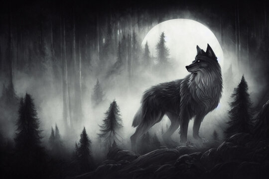 black and white wolf howling at the moon wallpaper
