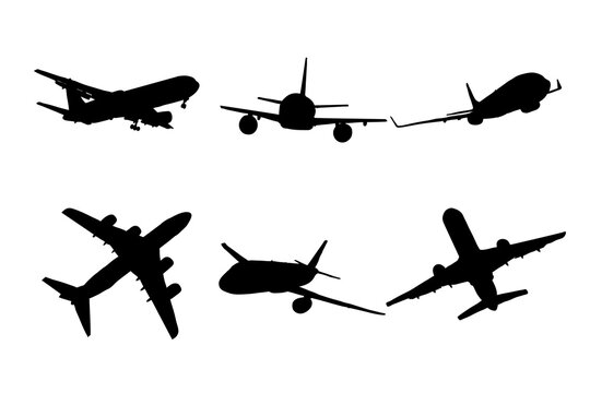 Set of silhouettes of airplanes vector design