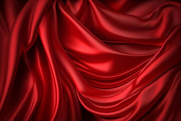 Fototapeta na wymiar Red satin smooth fabric background for events, ceremony, event invitation card, or advertising movies poster, Generative AI