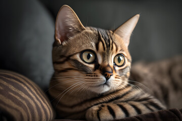 Portrait Beautiful short hair cat lying on the sofa at home photography made with Generative AI