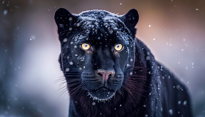 Black panther in the snow. Digital ai art