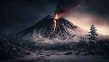 Obraz na płótnie Canvas lava coming out of volcano, nature, landscape, mountain Generative AI, Generativ, KI