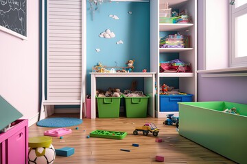Kids' Room with Many Toys. Photo generative AI