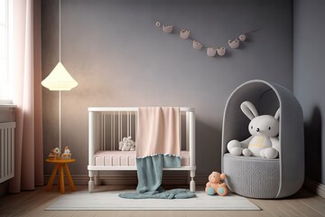Baby Room Furniture & Decor Items. Photo generative AI - obrazy, fototapety, plakaty