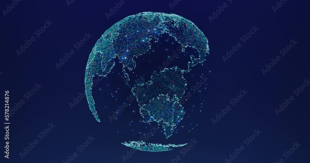  digital earth globe rotating with node connection motion. futuristic global network connection and d