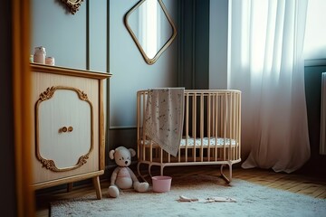 Empty Crib in Nursery: Laughter & Tears Soon. Photo generative AI