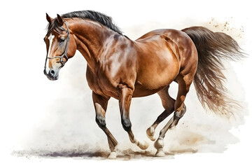 Fototapeta na wymiar Brown Arabian Horse Painting Isolated on White Background, Generative AI