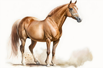 Naklejka na ściany i meble Brown Arabian Horse Painting Isolated on White Background, Generative AI