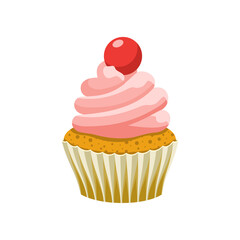 Yummy sweet cupcake with cream, color vector illustration - 578215004
