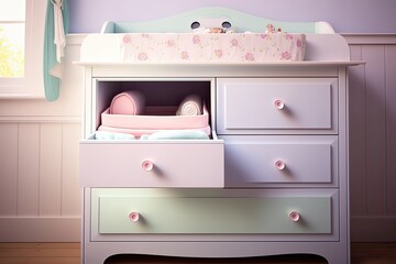 Baby changing chest of drawers for nursery, dresser for child diapers. Photo generative AI
