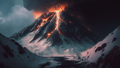 mountain, snow, volcano, nature, landscape, mountain Generative AI, Generativ, KI